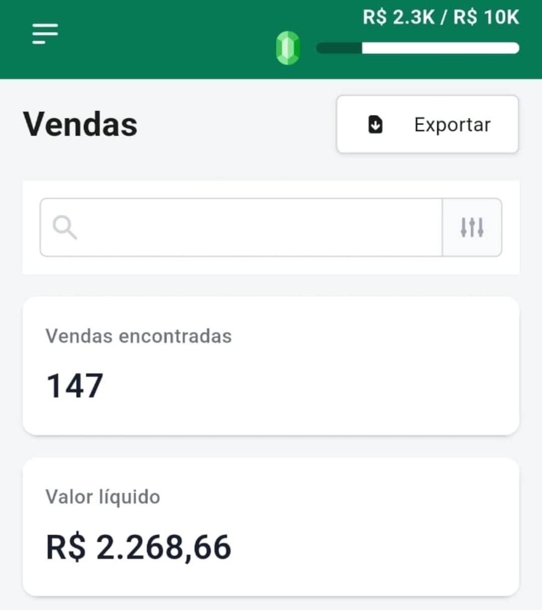 Painel de vendas com valor líquido acima de R$ 2.000